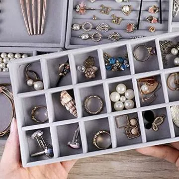 CLEACE Stackable Velvet Jewelry Trays Organizer, Jewelry Storage Display Trays for Drawer, Earring Necklace Bracelet Ring Organizer, 3 Pack