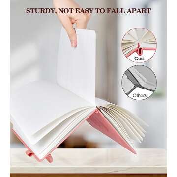 Lined Journal Notebook for Women, A5 Pink Hardcover Leather Journals for Writing, 200 Pages Thick Tr...