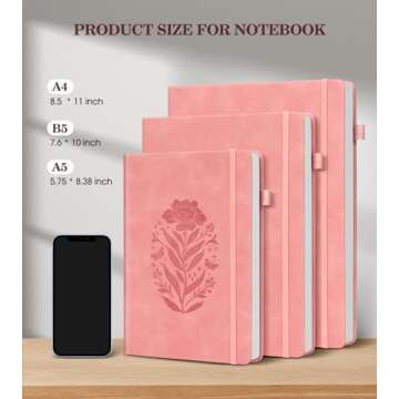 Lined Journal Notebook for Women, A5 Pink Hardcover Leather Journals for Writing, 200 Pages Thick Travel Daily Journal, College Ruled Notebook for Work School, Note Taking, Business 5.75'' X 8.38''