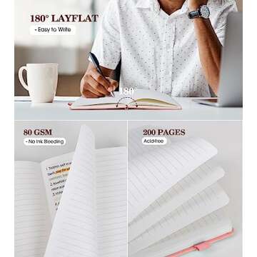 Lined Journal Notebook for Women, A5 Pink Hardcover Leather Journals for Writing, 200 Pages Thick Travel Daily Journal, College Ruled Notebook for Work School, Note Taking, Business 5.75'' X 8.38''