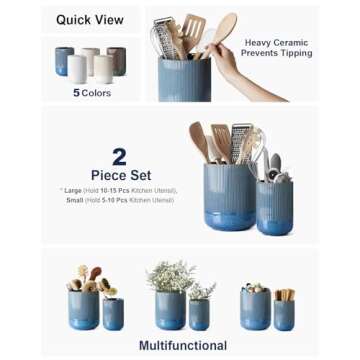 LE TAUCI Utensil Holder, 7.3"+5.4" Ceramic Kitchen Utensil Holder for Countertop, Large Cooking Uten...