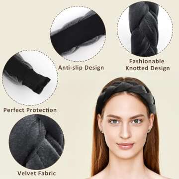 RINVEE Headbands for Women Fashion Criss Cross Hairband Velvet Braided Hair Accessories, Gray
