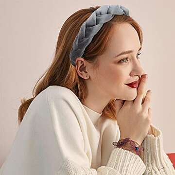 RINVEE Headbands for Women Fashion Criss Cross Hairband Velvet Braided Hair Accessories, Gray
