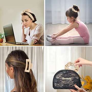 Heatless Curling Rod Headband for Women & Girls - Soft Velvet Hair Curlers for Overnight Curls, with Cosmetic Bag