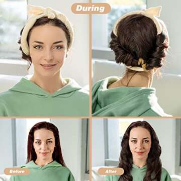 Heatless Curling Rod Headband for Women & Girls - Soft Velvet Hair Curlers for Overnight Curls, with Cosmetic Bag
