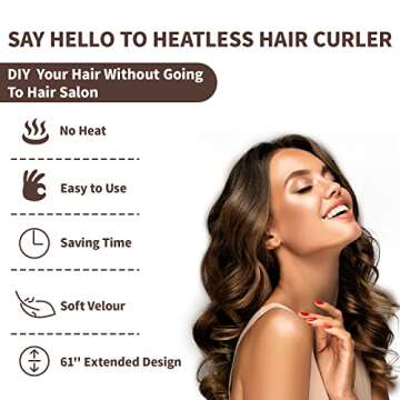 Heatless Curling Rod Headband for Women & Girls - Soft Velvet Hair Curlers for Overnight Curls, with Cosmetic Bag