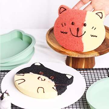 SHANIABELLE 4Pcs Layer Cake Pans Set, 6 Inch Rainbow Cake Baking Pans,Silicone Cake Molds for Pizza Vegetable Pancake Quiche and Resin Crafts (Cat)