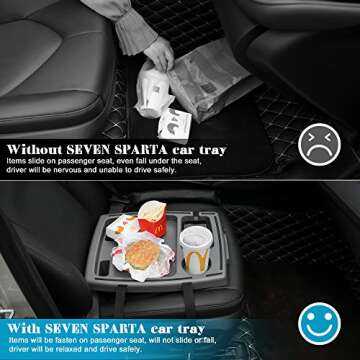 SEVEN SPARTA Food & Drink Tray for Car with 5 Compartments Organizer, Hooks, Anti-Slip Silicone Strip & Straps Passenger Seat Food Tray for Car