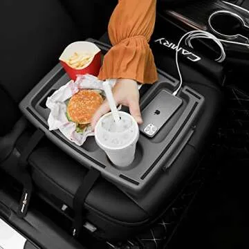 SEVEN SPARTA Food & Drink Tray for Car with 5 Compartments Organizer, Hooks, Anti-Slip Silicone Strip & Straps Passenger Seat Food Tray for Car