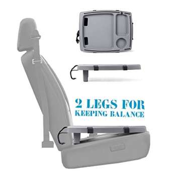 SEVEN SPARTA Food & Drink Tray for Car with 5 Compartments Organizer, Hooks, Anti-Slip Silicone Strip & Straps Passenger Seat Food Tray for Car