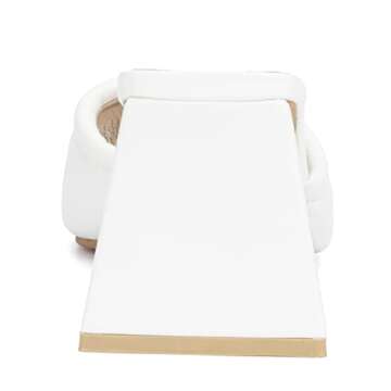 Olivia Miller Women’s Fashion Ladies Shoes, White PU Vegan Leather Trendy Party Single Open Toe Strap, Slide On 2 Inch Low Mid Triangle Block Heel Sandals