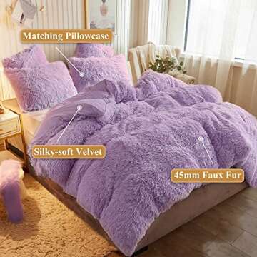 XeGe Plush Shaggy Duvet Cover Set, Luxury Ultra Soft Crystal Velvet Fluffy Bedding Sets 3 Pieces(1 F...