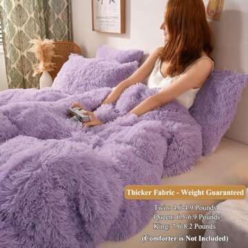 XeGe Plush Shaggy Duvet Cover Set, Luxury Ultra Soft Crystal Velvet Fluffy Bedding Sets 3 Pieces(1 Furry Faux Fur Comforter Cover + 2 Fuzzy Faux Fur Pillow Cases), Zipper Closure(Queen, Orchid Tint)