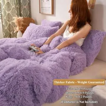 XeGe Plush Shaggy Duvet Cover Set, Luxury Ultra Soft Crystal Velvet Fluffy Bedding Sets 3 Pieces(1 Furry Faux Fur Comforter Cover + 2 Fuzzy Faux Fur Pillow Cases), Zipper Closure(Queen, Orchid Tint)