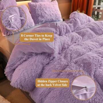 XeGe Plush Shaggy Duvet Cover Set, Luxury Ultra Soft Crystal Velvet Fluffy Bedding Sets 3 Pieces(1 Furry Faux Fur Comforter Cover + 2 Fuzzy Faux Fur Pillow Cases), Zipper Closure(Queen, Orchid Tint)