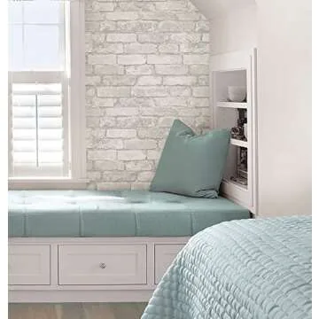 NuWallpaper NU3010 Grey & White Brick Peel Stick Wallpaper