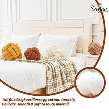 Uvvyui Knot Pillow Ball, Soft Home Decorative Pillows, Round Throw Pillow, Handmade Knotted Plush Pillow, Round Boucle Pillow Cushion (8.6 Inches Caramel)