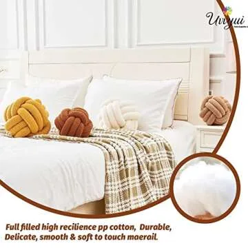 Uvvyui Knot Pillow Ball, Soft Home Decorative Pillows, Round Throw Pillow, Handmade Knotted Plush Pillow, Round Boucle Pillow Cushion (8.6 Inches Caramel)