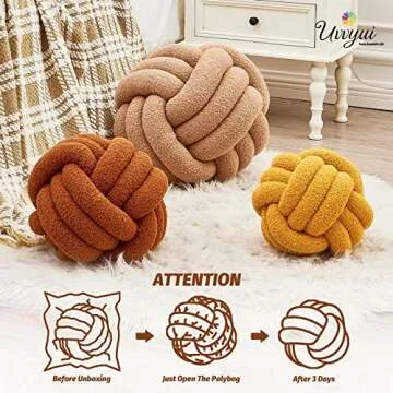 Uvvyui Knot Pillow Ball, Soft Home Decorative Pillows, Round Throw Pillow, Handmade Knotted Plush Pillow, Round Boucle Pillow Cushion (8.6 Inches Caramel)