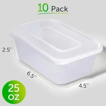 PrepNaturals 10 Pack Meal Prep Containers - 10 Pack of 25 Oz 100% BPA-free Plastic Food Storage Cont...