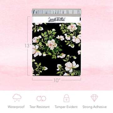 Pack It Chic - 10X13 (100 Pack) Floral Pattern Poly Mailer Envelope Plastic Custom Mailing & Shipping Bags - Self Seal