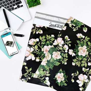 Pack It Chic - 10X13 (100 Pack) Floral Pattern Poly Mailer Envelope Plastic Custom Mailing & Shipping Bags - Self Seal