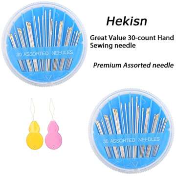 Hekisn 30pcs Premium Hand Sewing Needles, 6 Sizes 30-Count Assorted Sewing Needles, Stitching Needles for Hand Sewing Repair，Sewing Sharp Needles Sewing Repair Embroidery Needles (1, Blue)