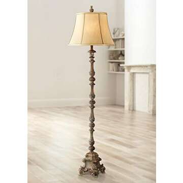 Regency Hill Rustic French Country Traditional Style Floor Lamp Standing 62" Tall Faux Wood Antique ...