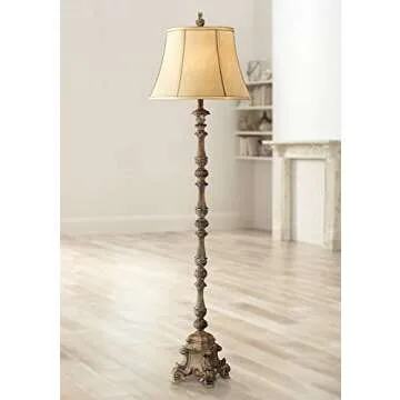 Regency Hill Rustic French Country Traditional Style Floor Lamp Standing 62" Tall Faux Wood Antique ...