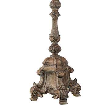 Regency Hill Rustic French Country Traditional Style Floor Lamp Standing 62" Tall Faux Wood Antique Candlestick Beige Silk Fabric Bell Shade Decor for Living Room Reading House Bedroom Home