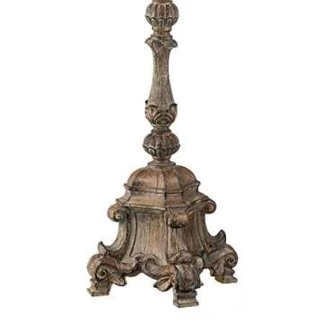 Regency Hill Rustic French Country Traditional Style Floor Lamp Standing 62" Tall Faux Wood Antique Candlestick Beige Silk Fabric Bell Shade Decor for Living Room Reading House Bedroom Home