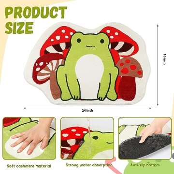 Timgle Cute Non Slip Red Mushroom and Frog Bath Rug 23.6''x16'' Absorbent Soft Washable Bath Mat Nonslip Thick Cashmere Imitation Bath Rug Machine Washable Mushroom Tufted Rug for Bathroom