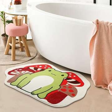 Timgle Cute Non Slip Red Mushroom and Frog Bath Rug 23.6''x16'' Absorbent Soft Washable Bath Mat Nonslip Thick Cashmere Imitation Bath Rug Machine Washable Mushroom Tufted Rug for Bathroom