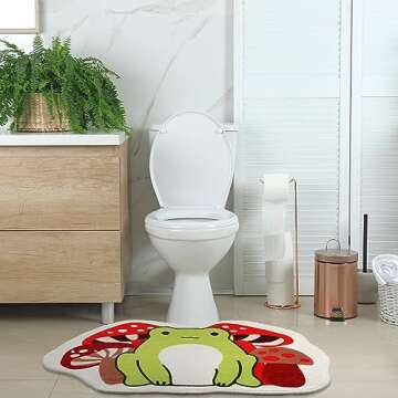 Timgle Cute Non Slip Red Mushroom and Frog Bath Rug 23.6''x16'' Absorbent Soft Washable Bath Mat Nonslip Thick Cashmere Imitation Bath Rug Machine Washable Mushroom Tufted Rug for Bathroom