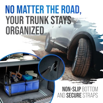 Starling's Car Trunk Organizer for SUV, Auto, Truck and Crossover | Box Trunk Organizer for Car Small with 2 Compartments and Straps | Car Trunk Storage Organizer with Non Slip Waterproof Bottom