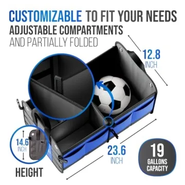 Starling's Car Trunk Organizer for SUV, Auto, Truck and Crossover | Box Trunk Organizer for Car Small with 2 Compartments and Straps | Car Trunk Storage Organizer with Non Slip Waterproof Bottom