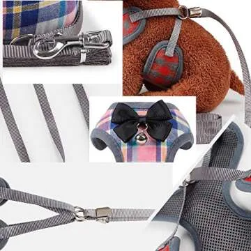 JISTL Dog Harness and Leash Set, Safety No Pull Adjustable with Soft Mesh Vest Harness for Small Dogs and Cats Easy Walk Outdoor (S, Plaid)