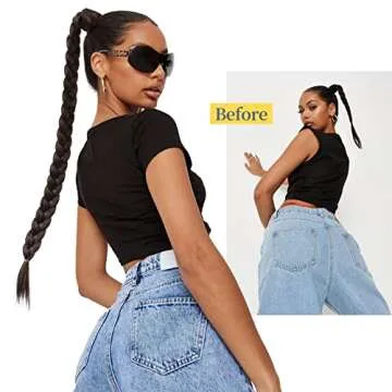 YOGFIT 2PCS DIY Braid Ponytail Extension, Long Straight Wrap Around Ponytail Hair Extensions Natural Soft Synthetic Hairpieces for Women Daily Wear