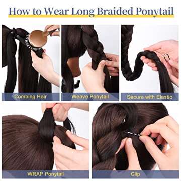 YOGFIT 2PCS DIY Braid Ponytail Extension, Long Straight Wrap Around Ponytail Hair Extensions Natural Soft Synthetic Hairpieces for Women Daily Wear