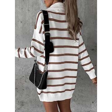 Sidefeel Women's 2024 Fall Sweater Dress Long Sleeve V Neck Striped Knit Bodycon Winter Dresses Medium Brown