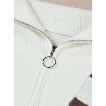 Sidefeel Women's 2024 Fall Sweater Dress Long Sleeve V Neck Striped Knit Bodycon Winter Dresses Medium Brown