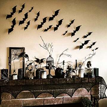 Halloween Decoration 3D Bats Stickers,96PCS 4 Sizes Extra Large Black Bats Window Stickers Decal Wall Stickers Halloween Party Decoration Party Supplies