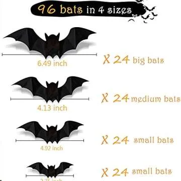 Halloween Decoration 3D Bats Stickers,96PCS 4 Sizes Extra Large Black Bats Window Stickers Decal Wall Stickers Halloween Party Decoration Party Supplies