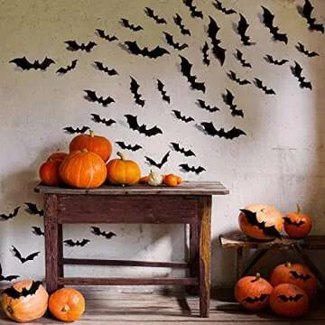 Halloween Decoration 3D Bats Stickers,96PCS 4 Sizes Extra Large Black Bats Window Stickers Decal Wall Stickers Halloween Party Decoration Party Supplies