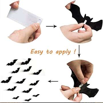 Halloween Decoration 3D Bats Stickers,96PCS 4 Sizes Extra Large Black Bats Window Stickers Decal Wall Stickers Halloween Party Decoration Party Supplies