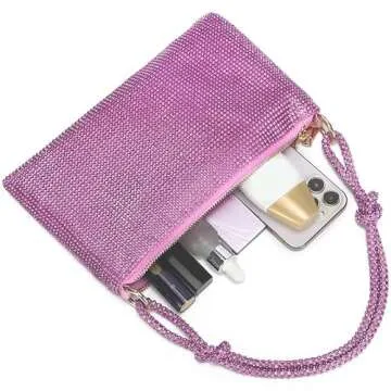 YIKOEE Glitter Rhinestone Purse Crystal Evening Clutch Bag (Pink)