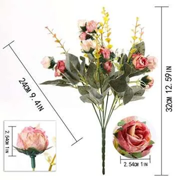 Luyue 7 Branch 21 Heads Artificial Rose Flowers Bouquet Fake Silk Mini Roses Wedding Floral Decor Bouquet, Pack of 2(Pink Coffee)