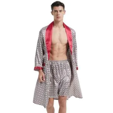 Haseil Men's Luxurious Kimono Robe with Pajama Shorts Set - Elegant Sleepwear