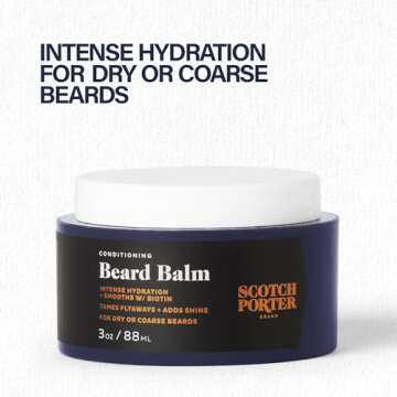 Scotch Porter Conditioning Beard Balm – Smooth, Shape, Moisturize & Soften Coarse, Dry Facial Hair while Encouraging Growth for a Fuller/Healthier-Looking Beard – Original Scent, 3 oz. Jar