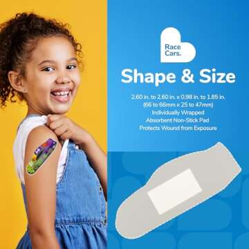 BioSwiss Bandages, Race Cars Shaped Self Adhesive Bandage, Latex Free Sterile Wound Care, Fun First Aid Kit Supplies for Kids and Adults, 50 Count